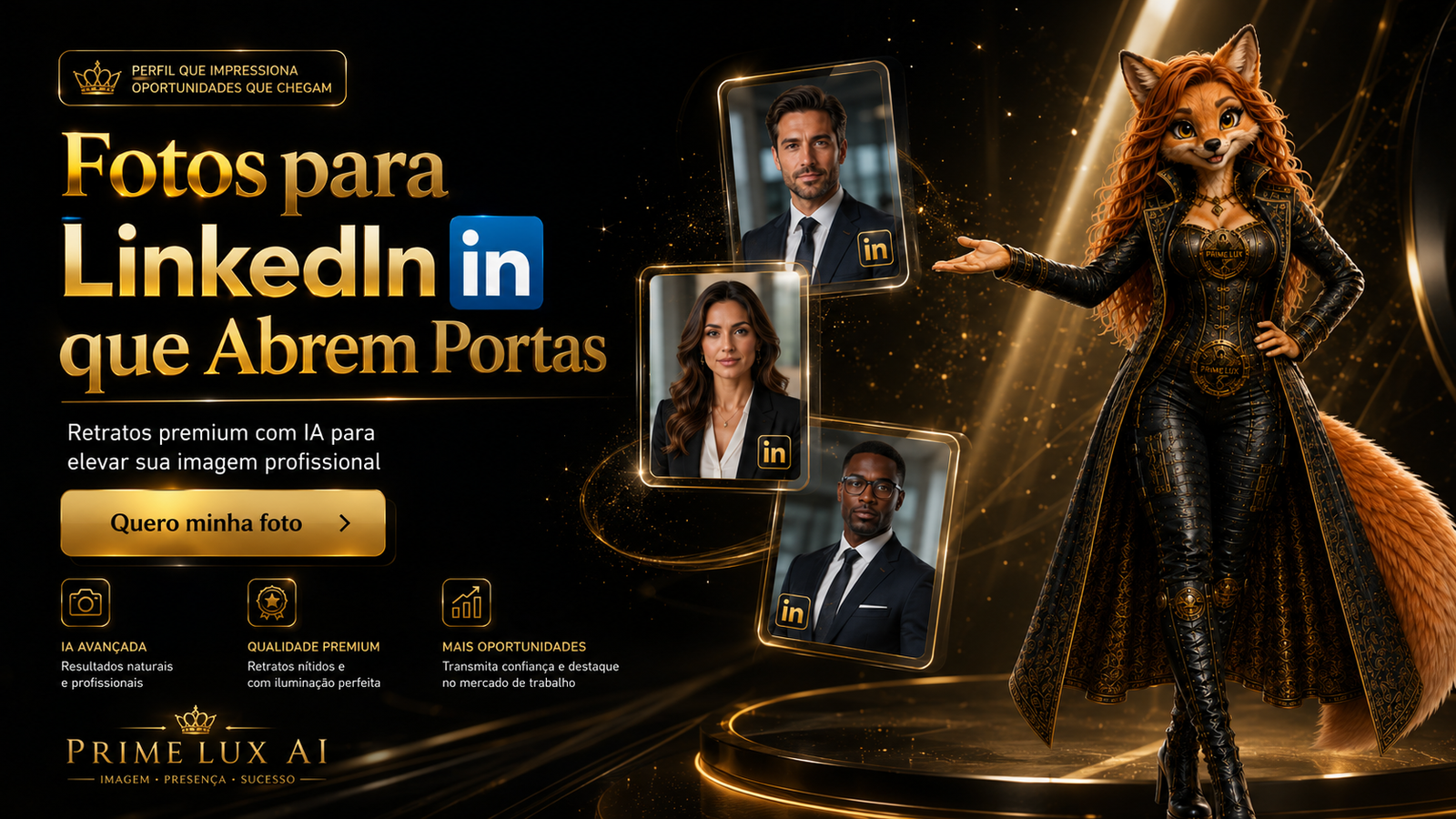 Prime Fox Angel apresenta retratos profissionais premium para LinkedIn