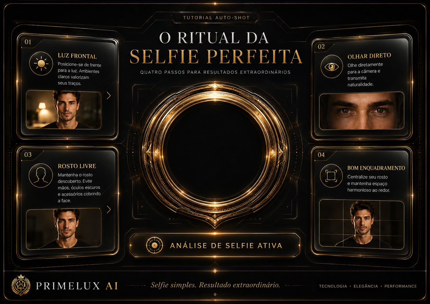 Guia visual O Ritual da Selfie Perfeita com quatro orientações